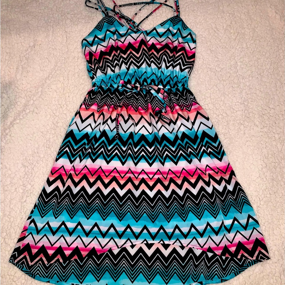 Bebop Chevron Barbiecore Vibrant Multicolored Dress - Women’s Small